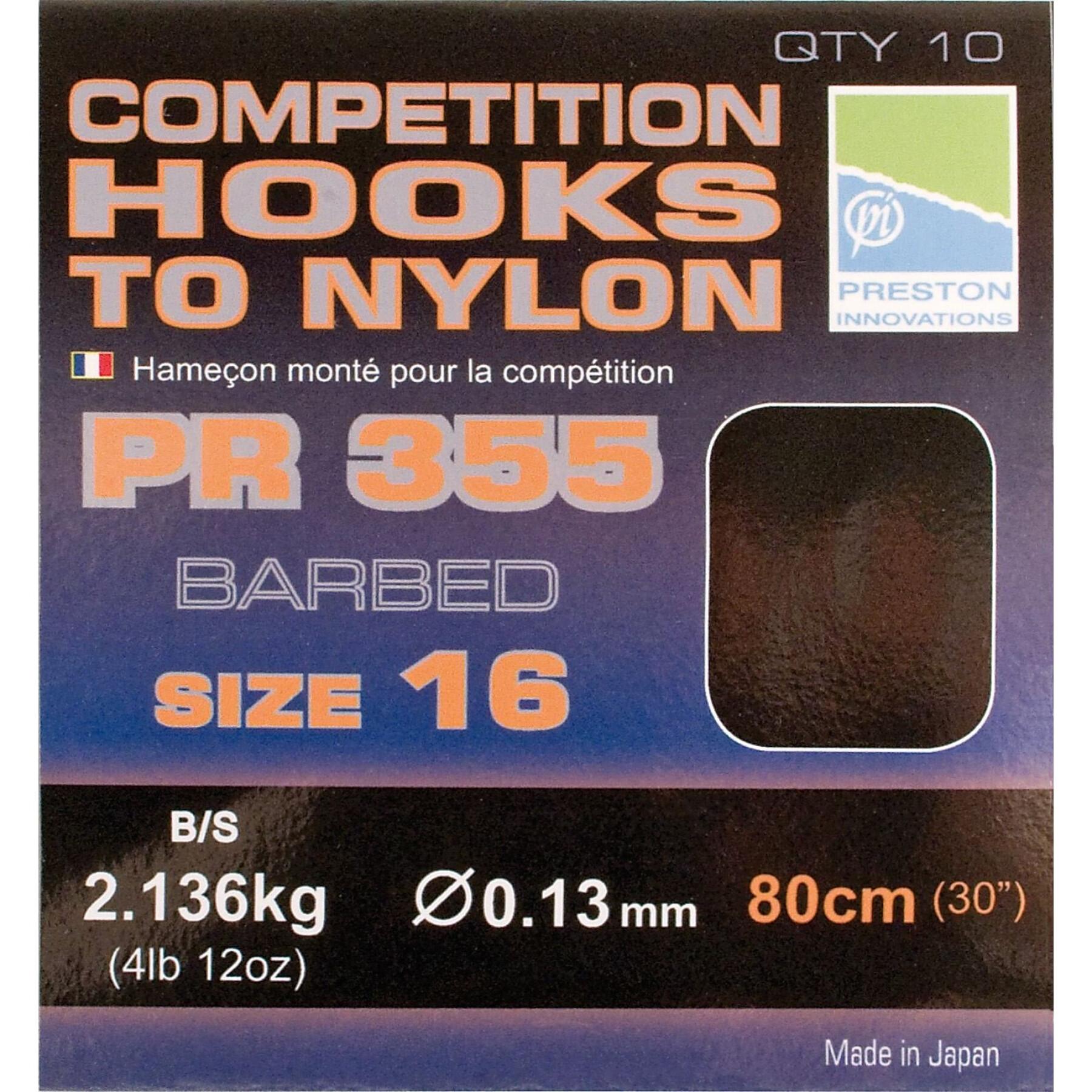 Ganchos de montagem Preston Competition 355 Hooks To Nylon Size 16