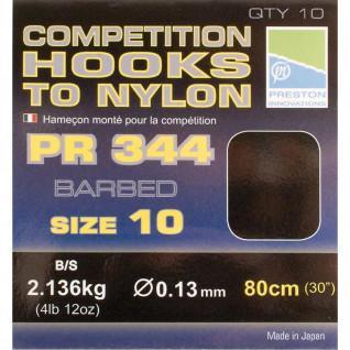 Ganchos de montagem Preston Competition 344 Hooks To Nylon Size 10
